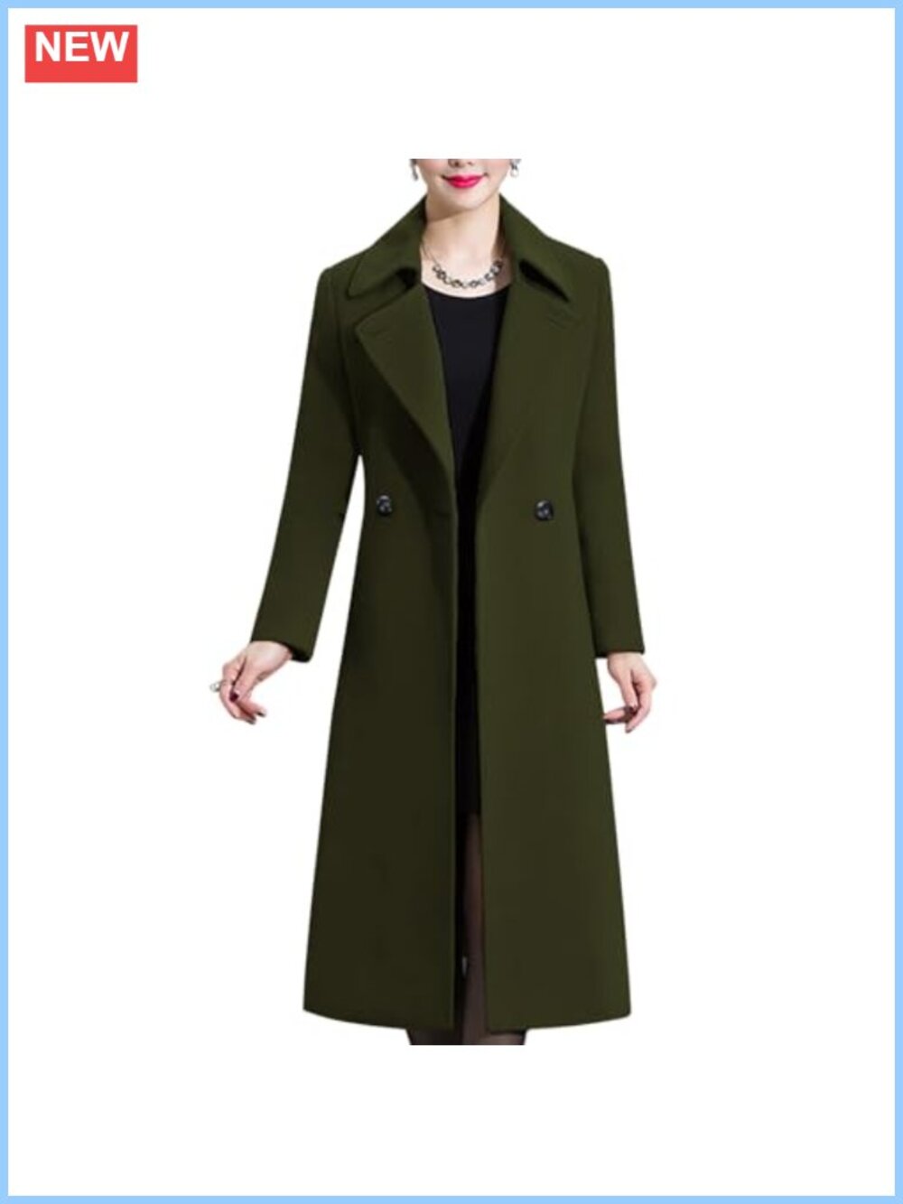 Women's Winter Wool Pea Coat Double-Breasted Notch Lapel Long Sleeve Midi Jacket